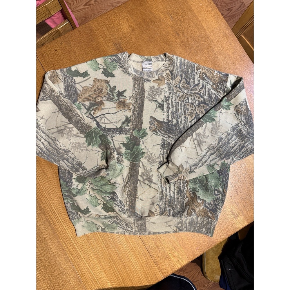 Vintage 90s Jerzees Outdoors Realtree Hardwoods Camo Crewneck Sweatshirt 2XL USA - Picture 2 of 8